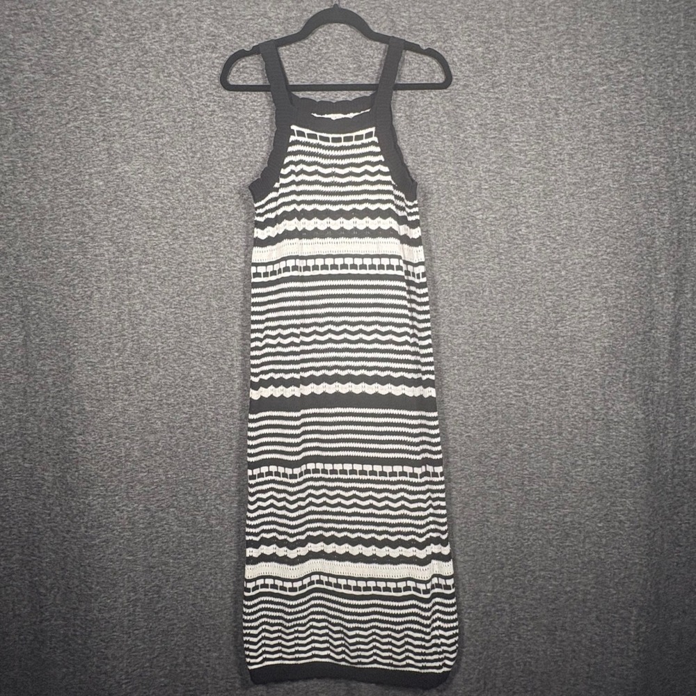 Joie Striped Knit Maxi Dress Black White Pointelle Sleeveless Medium Coverup